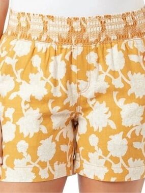 Briggs Ladies' Linen Blend Relaxed Fit Short, Orange Floral Large 5" Inseam